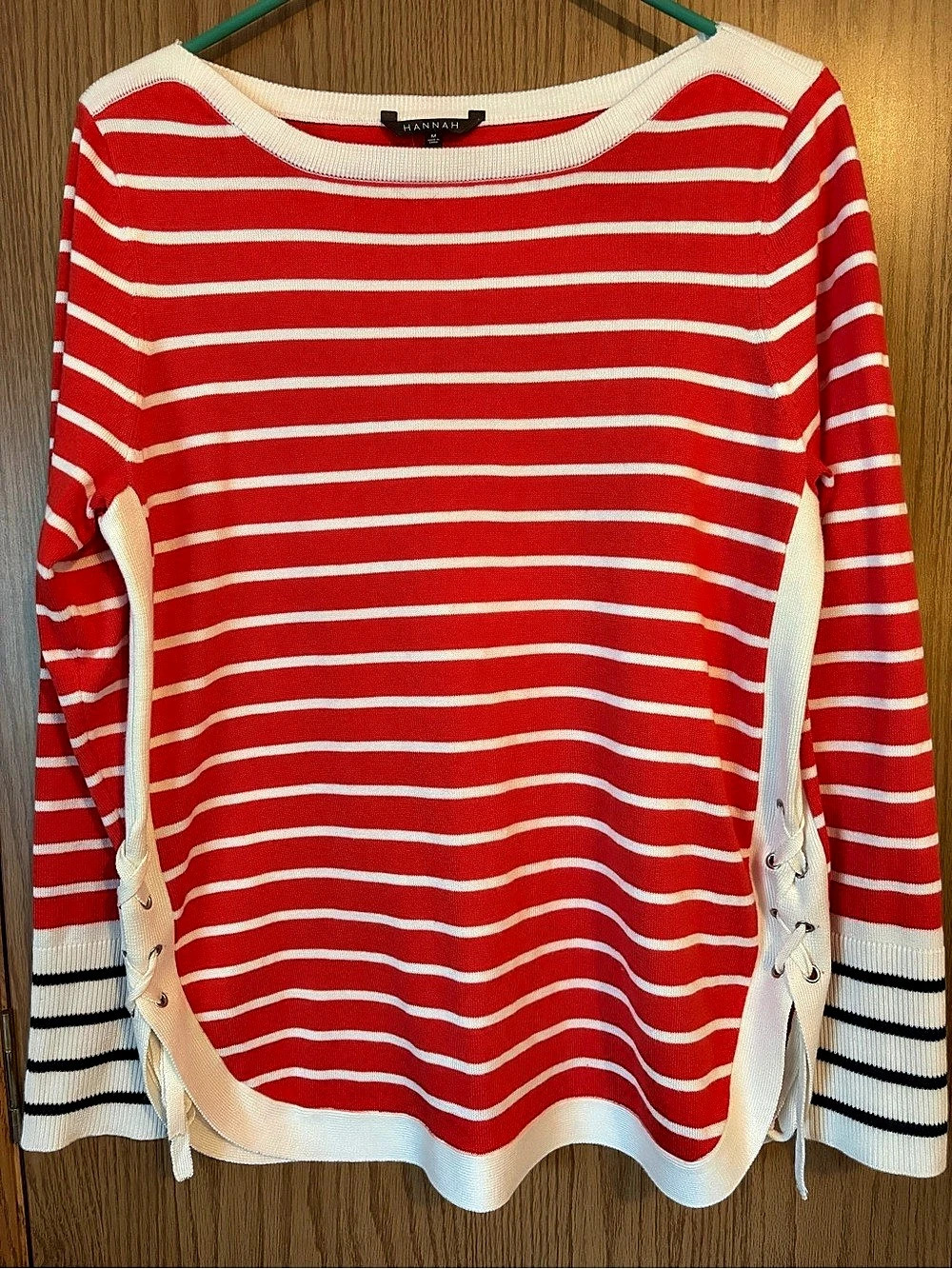 Hannah Striped Lace-Up Sweater Size Medium